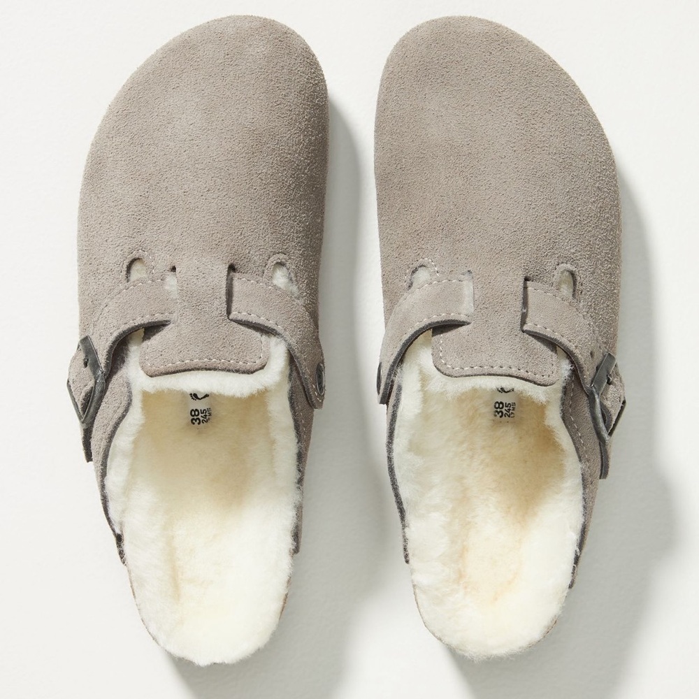 NWT Birkenstock Boston Shearling Clogs Grey